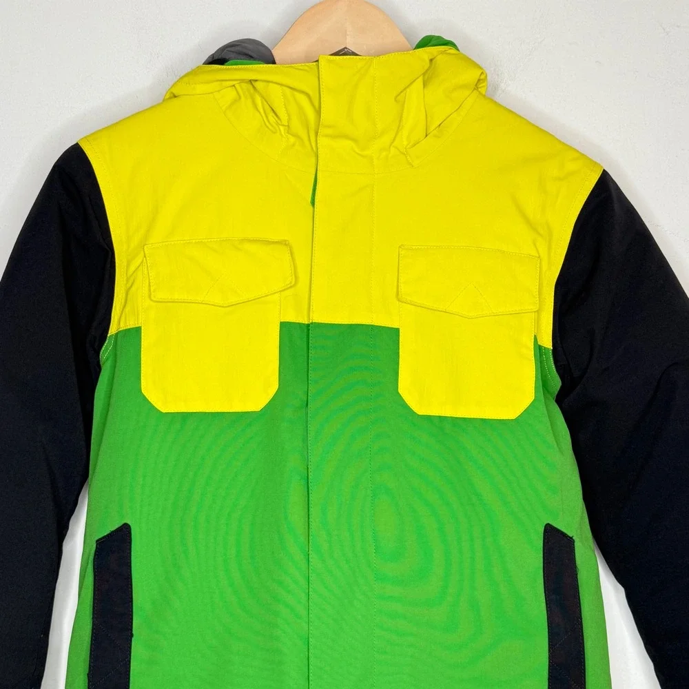 Bonfire Kids Medium Snowboard Jacket Green Yellow Black Insulated Gorpcore Neon